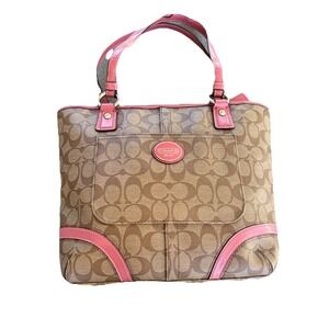 COACH  Signature Peyton Tote - F18917 - Tan And Magenta